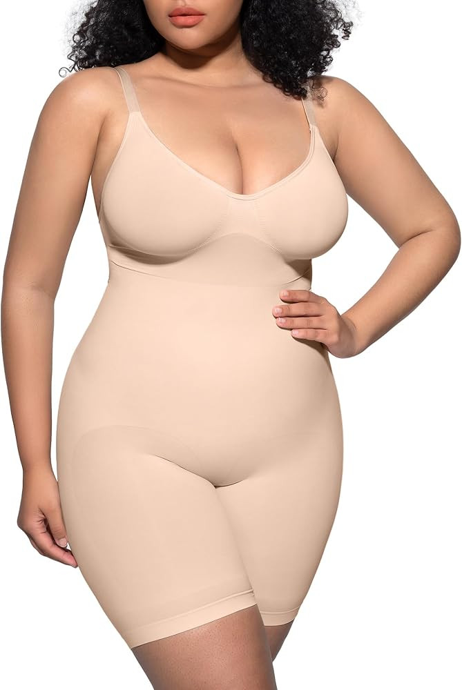 PUMIEY Shapewear Bodysuit for Women Tummy Control V-Neck With Open Gusset Hourglass Collection | Amazon (US)