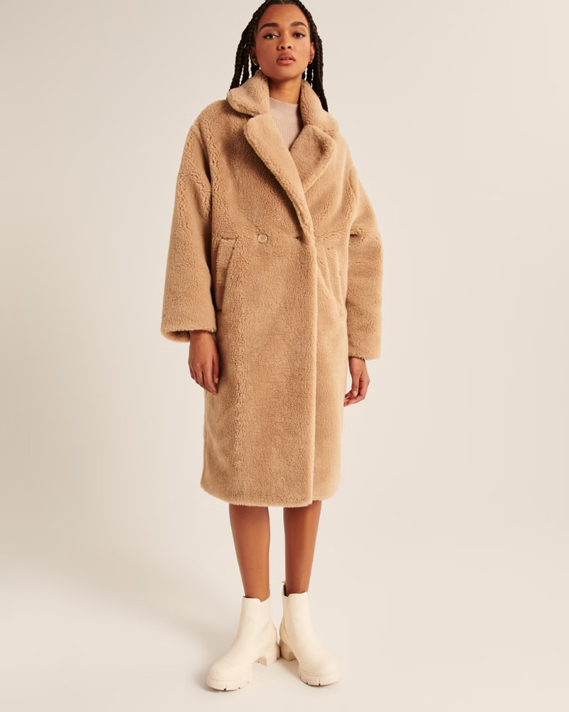 Oversized Long-Length Sherpa Teddy Coat | Abercrombie & Fitch (US)