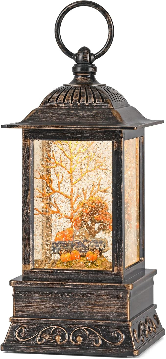 Fall Snow Globe Lantern, Thanksgiving Lighted Lantern, Swirling Glitter Snow Globe for Fall Harve... | Amazon (US)