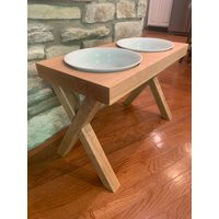 Dog Bowl, Cherry Hardwood, Bowl Stand, Large Farm Table Dish Feeder, Light Walnut Stain, 24x12x6-16"", White 10"" Bowls | Etsy (US)