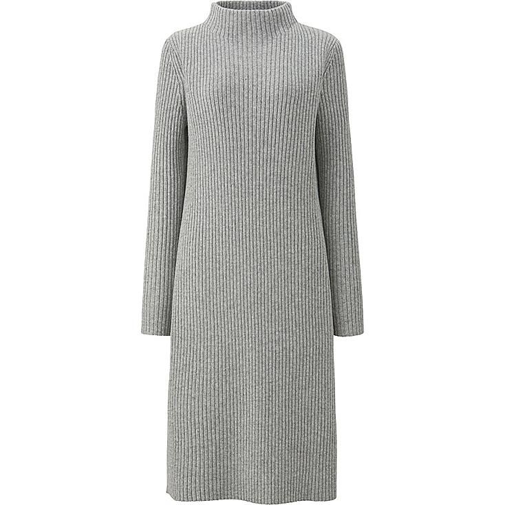 UNIQLO Women's Middle Gauge Knit Ribbed Dress, Gray, XXS | UNIQLO (US)