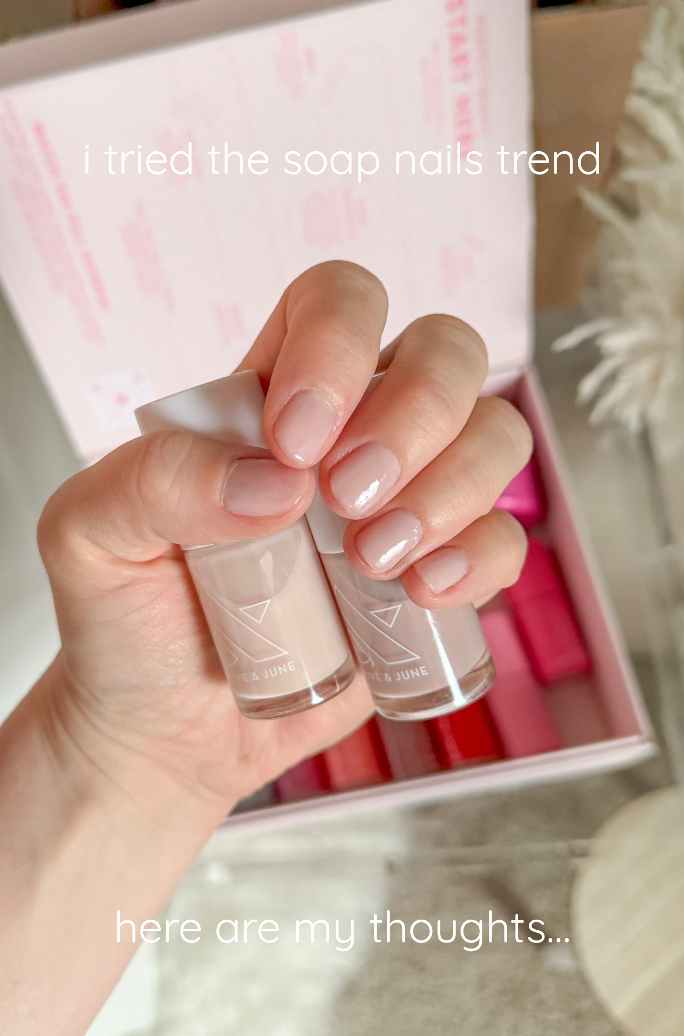 At first, I felt like hadn’t even really done my nails and I was pretty annoyed given the effort it takes to do your nails nicely. However, I did my nails at about 9:30pm so the lightning was wonky. In the morning they were so shimmery and glowing I was so happy!

I now fully get why they’re called “soap nails” they just look so clean and shiny!

HOW TO DO MY NAILS: After nail prep, I did one layer of CCT, then a layer of The Queen Takes Her Tea with Milk, then a third layer which was CCT. Once the polishes were totally dry I finished with their super shiny top coat.

Everything you need for this is in their Soap Nails mani kit (tagged) and you’ll use all of the other stuff in it for every manicure to come. Well worth it!

#LTKFindsUnder50 #LTKBeauty #LTKStyleTip