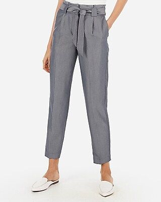 high waisted chambray sash waist ankle pant | Express