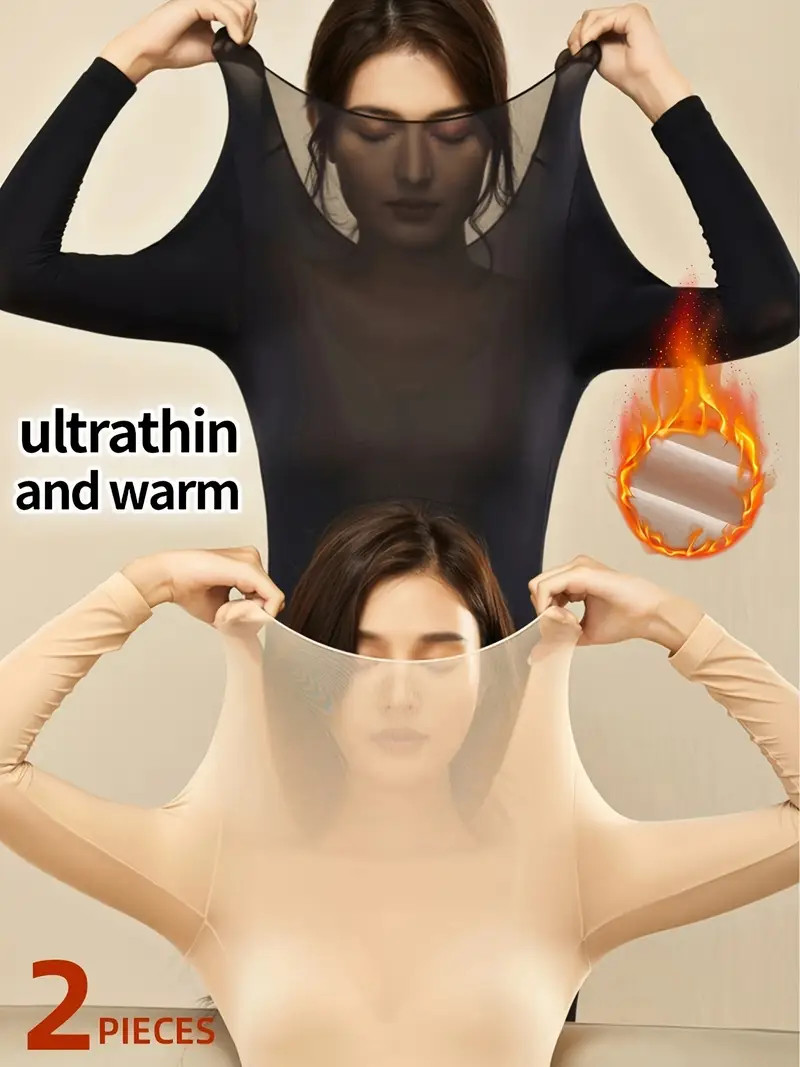 2 Pcs Ultra-thin Solid Thermal Underwear, Warm & Comfy Long Sleeve Round Neck Base Top, Women's U... | Temu Affiliate Program