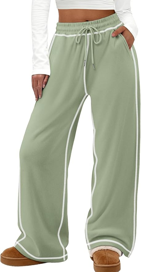 ATHMILE Track Pants Women Sweatpants Wide Leg Straight Drawstring Teen Girl Fall Jogging Soft Lou... | Amazon (US)