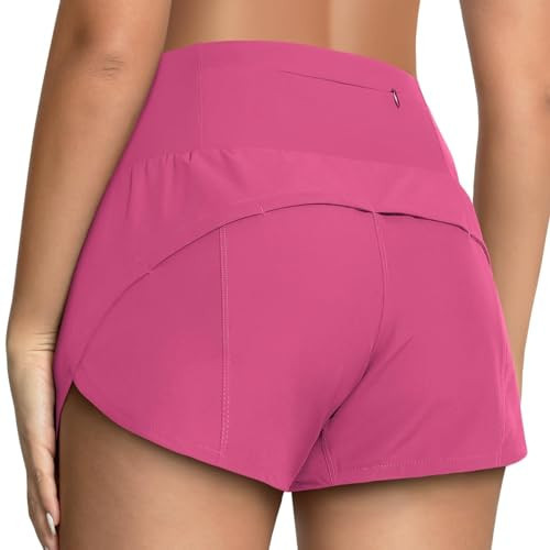 GYM RAINBOW Womens High Waisted Athletic Shorts Lightweight Quick Dry Workout Gym Running Shorts with Pockets(#1 Sonic Pink,X-Small) | Amazon (US)
