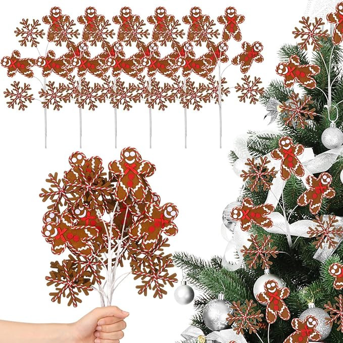 Gejoy 6 Pcs 17'' Gingerbread Man Christmas Tree Picks Ornaments Snowflake Gingerbread Christmas D... | Amazon (US)