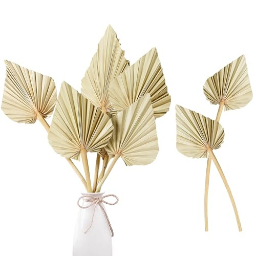 Sggvecsy Boho Dried Palm Leaves 10 Pieces 14.2’’ Natural Dried Palm Spears Small Dried Palm Fans for Flower Bouquet Boho Wedding Home Party Kitchen Vase Farmhouse Table Arrangements Anniversary Decor | Amazon (US)