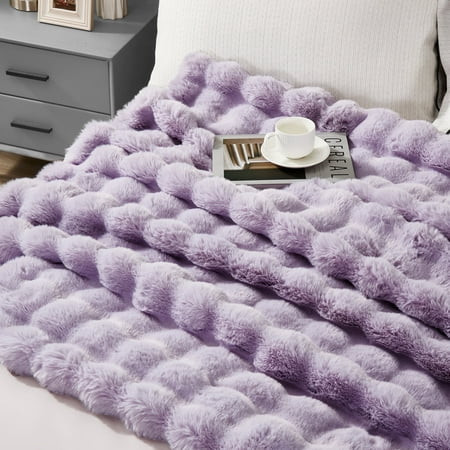 JONIYEAR Extra Large Soft Fuzzy Bubble Faux Rabbit Fur Bed Blanket Queen Size 80" x 90",Double Sided Aesthetic Warm Fluffy Blanket for Winter,Luxury Cozy Puffy Shaggy Plush Furry Blanket,Lilac Purple | Walmart (US)
