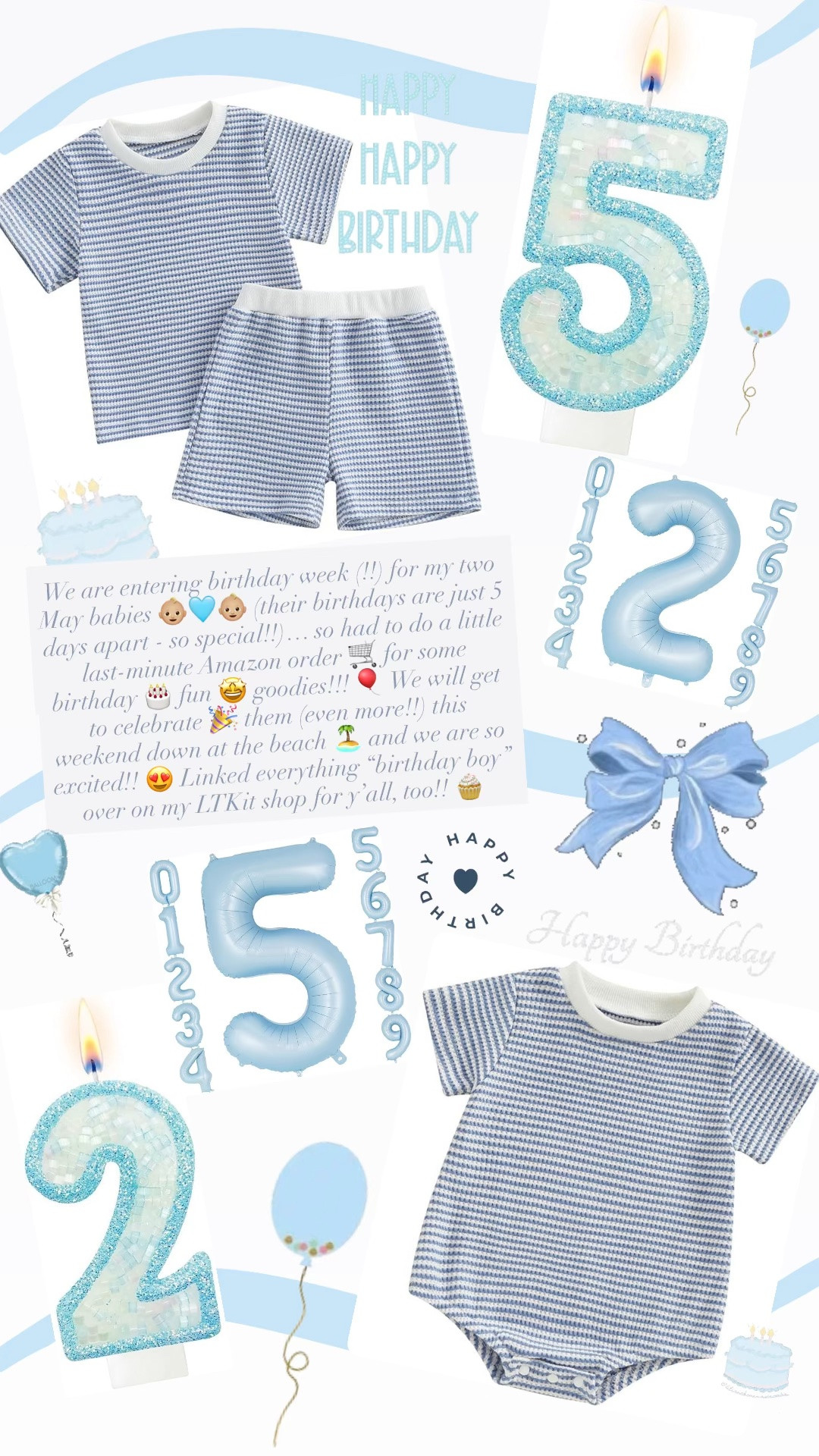 We are entering birthday week (!!) for my two May babies 👶🏼🩵👶🏼 (their birthdays are just 5 days apart - so special!!)… so had to do a little last-minute Amazon order 🛒 for some birthday 🎂 fun 🤩 goodies!!! 🎈 We will get to celebrate 🎉 them (even more!!) this weekend down at the beach 🏝️ and we are so excited!! 😍 Linked everything “birthday boy” over on my LTKit shop for y’all, too!! 🧁