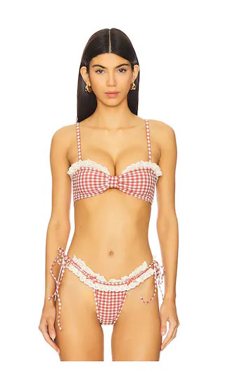 Gingham Bandeau Bikini Top in Red | Revolve Clothing (Global)