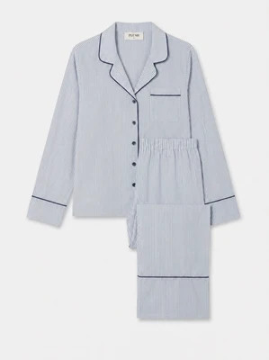 Blue and White Soft Stripe Bamboo Cotton Pyjamas | PLUSH