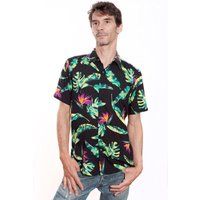 Black Hawaiian Shirt Short Sleeve - Bird-Of-Paradise | Etsy (US)