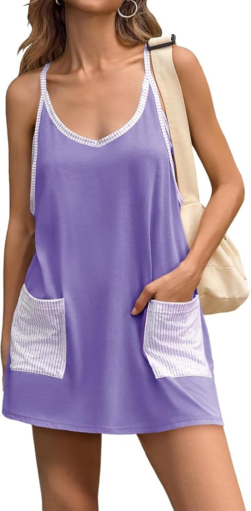 Fisoew Womens Tennis Athletic Dress Mini Romper Dress with Built in Shorts Summer Vacation Outfit... | Amazon (US)