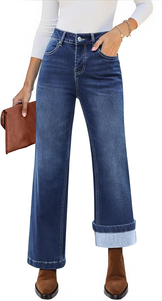 luvamia Flare Jeans for Women Thin Fleece Lined High Waisted Wide Leg Trendy Fall Stretchy Denim ... | Amazon (US)