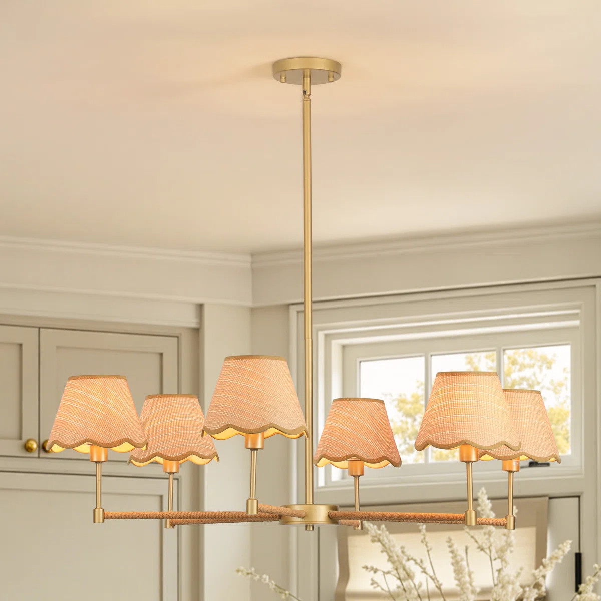 Aarzo 6-Light Gold Boho Dimmable Chandelier with Rattan Shades, Adjustable Height, for Dining Roo... | Wayfair North America