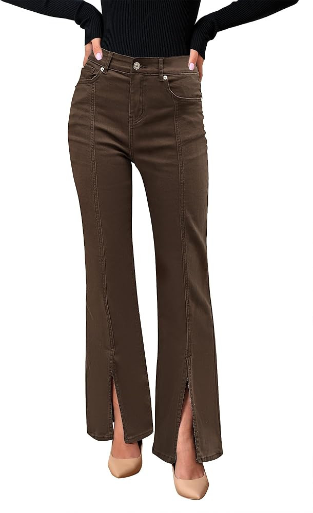 GRAPENT Womens Flare Jeans High Waisted Wide Leg Baggy Jean for Women Split Hem Stretch Denim Pan... | Amazon (US)