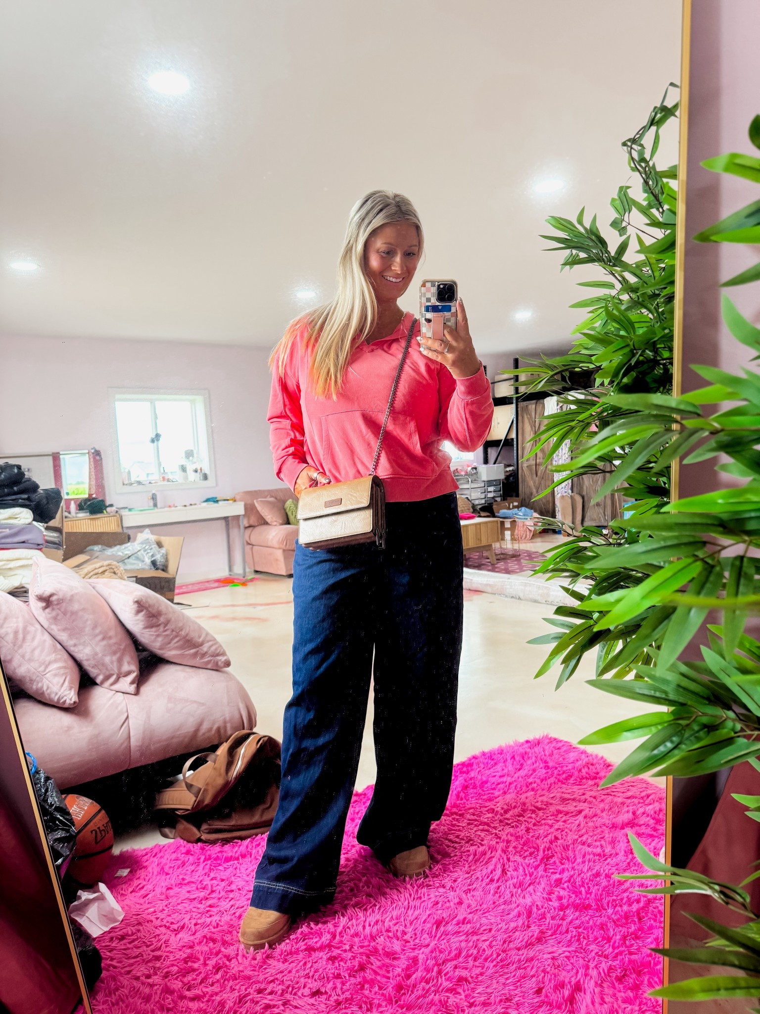 Another fun and casual fall look! I absolutely love how bright this top is. I grabbed it in a large. These wide leg jeans are trending and I thought they were so fun! I could’ve sized down another size, I grabbed a 12!

#LTKPlusSize #LTKMidsize #LTKFindsUnder50