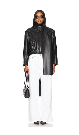 Faux Leather Scarf-detailed Jacket in Black | Revolve Clothing (Global)