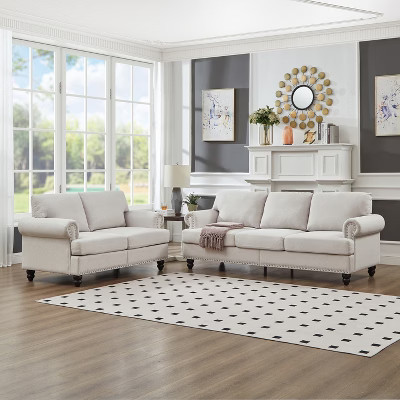 Modern Classic Upholstered Sofa, Polyester Sofa Couch with Nailhead Trim & Storage, Beige - ModernLuxe | Target