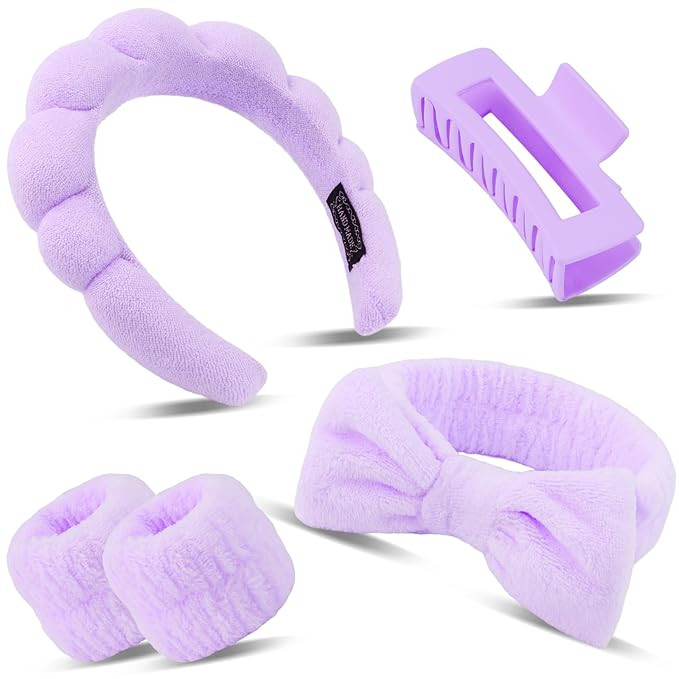 Canitor Spa Headband Wrist Bands Set with Hair Clips Skincare Washing Face Skin Care Puffy Makeup... | Amazon (US)