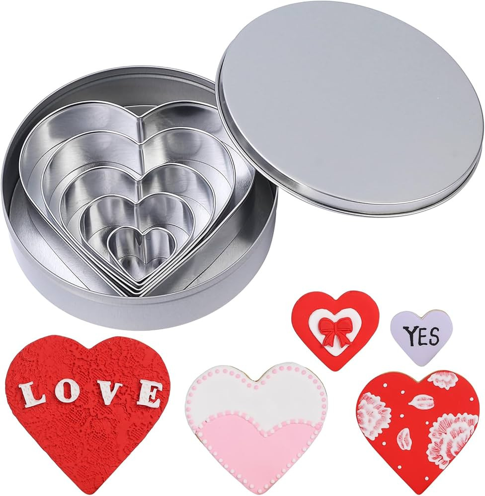 Heart Cookie Cutter Set - 5 Pcs Heart Shaped Cookie Cutters for Valentines Day Holiday Birthday P... | Amazon (US)