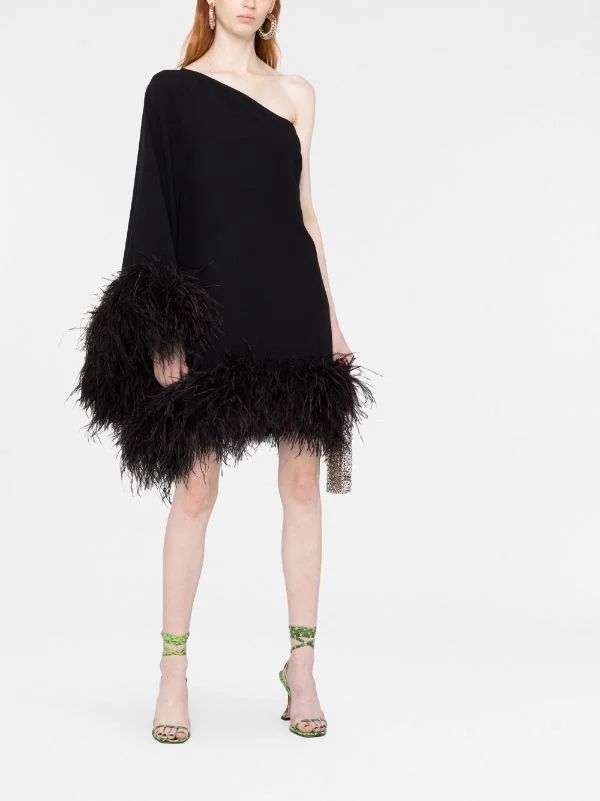 Taller Marmo Piccolo Ubud feather-trim one-shoulder Dress - Farfetch | Farfetch Global