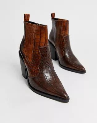 ASOS Design – Elliot – Westernstiefel in Kroko-Braun | ASOS DE