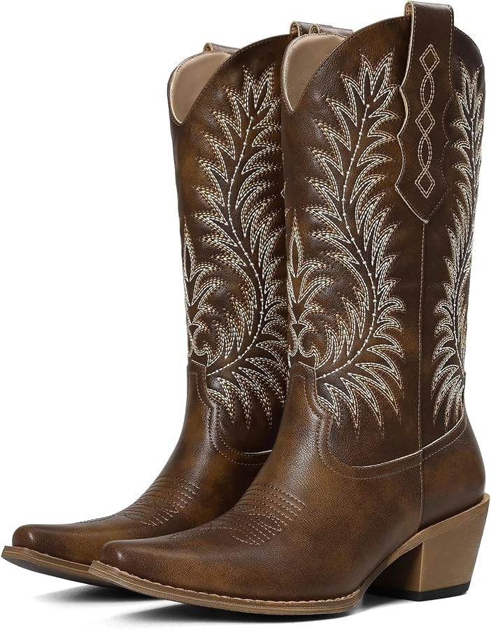 Cowboy Boots for Women Snip Toe Mid Calf Western Cowgirl Boots | Amazon (US)