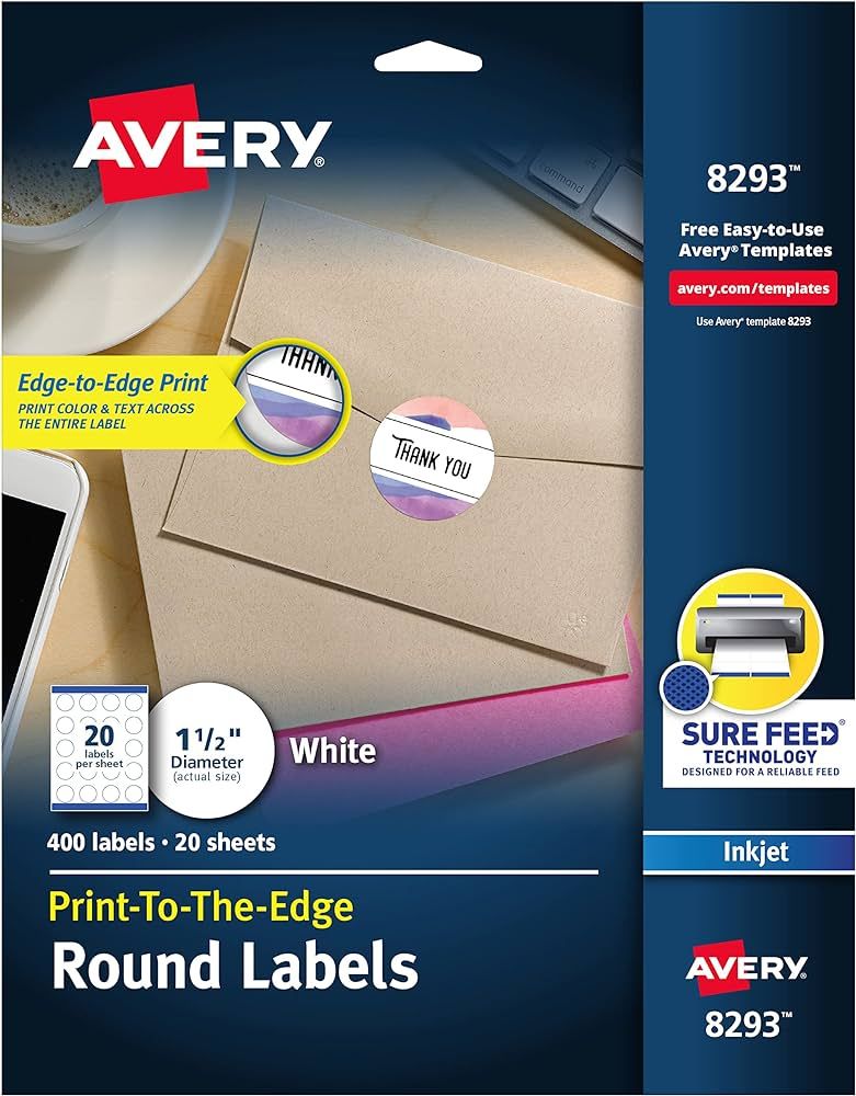 Avery Matte White Round Labels, Sure Feed Technology, Permanent Adhesive, 1-1/2", 400 Labels (829... | Amazon (US)