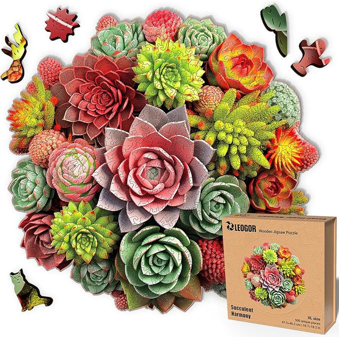 LEOGOR Wooden Puzzles for Adults 500 Piece (18.7 x 18.2 in), Succulent Puzzle, Extra-Thick 5mm Wo... | Amazon (US)
