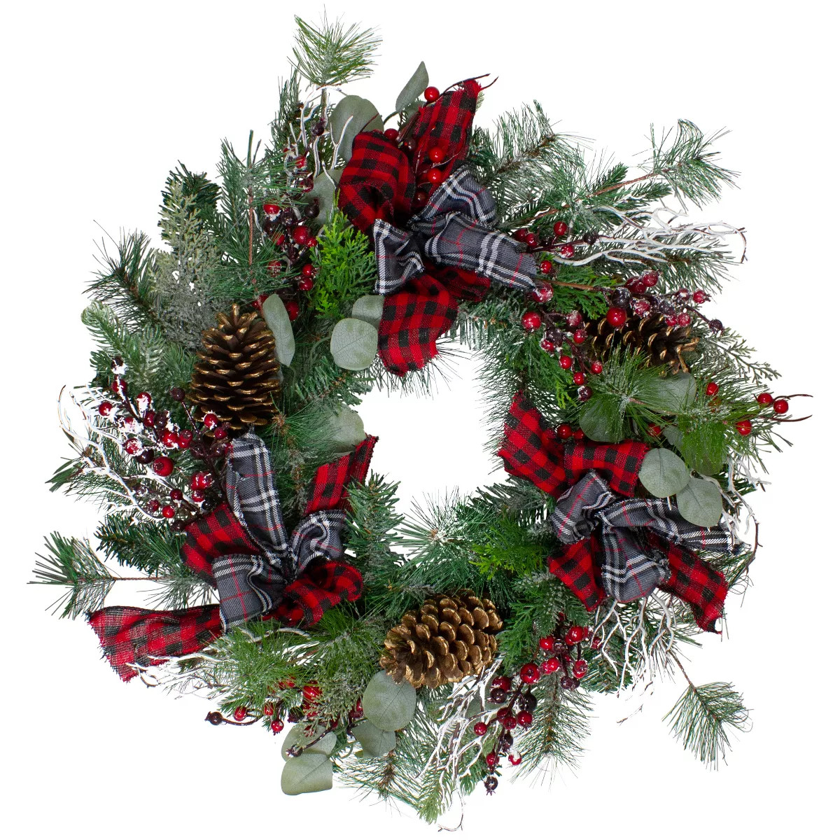 Northlight Dual Plaid and Berries Artificial Christmas Wreath - 24" - Unlit | Target