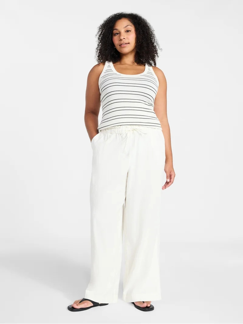 Time and Tru Women's Wide Leg Linen Blend Pants, Sizes XS-4X - Walmart.com | Walmart (US)