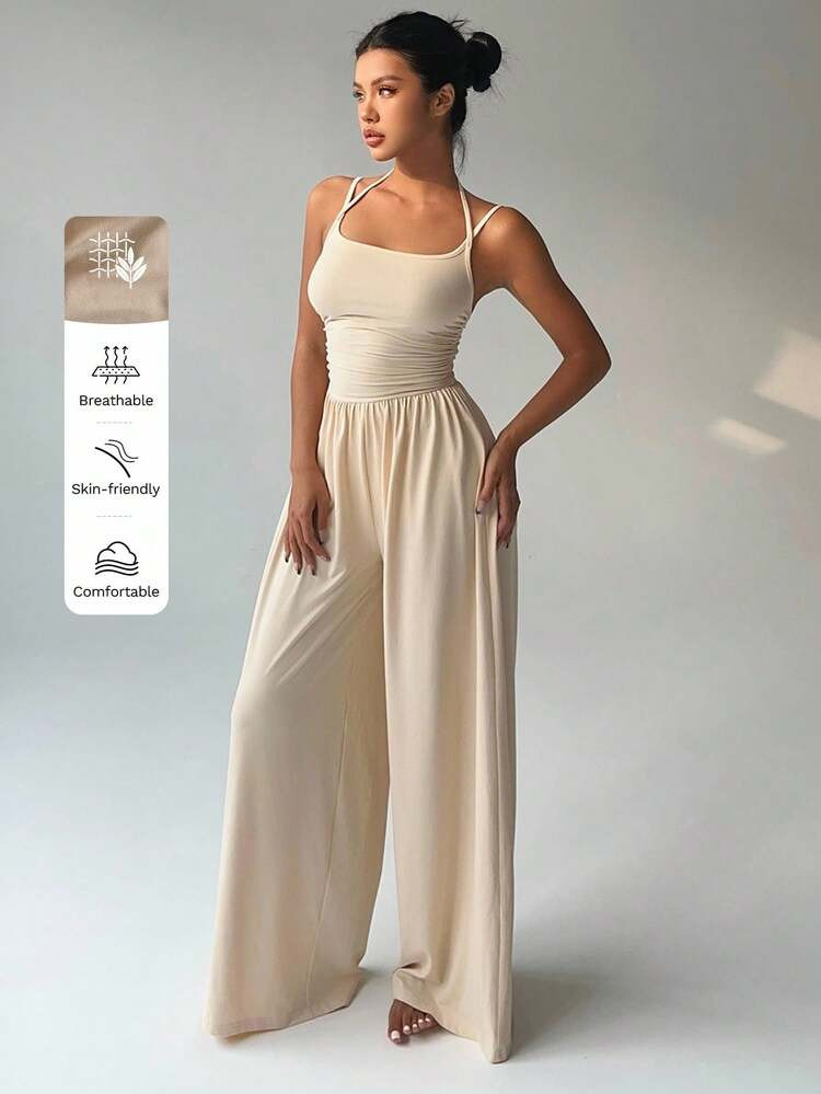 SHEIN Unity Women's Casual Pleated Loose Straight Leg Jumpsuit, Spring/Summer | SHEIN