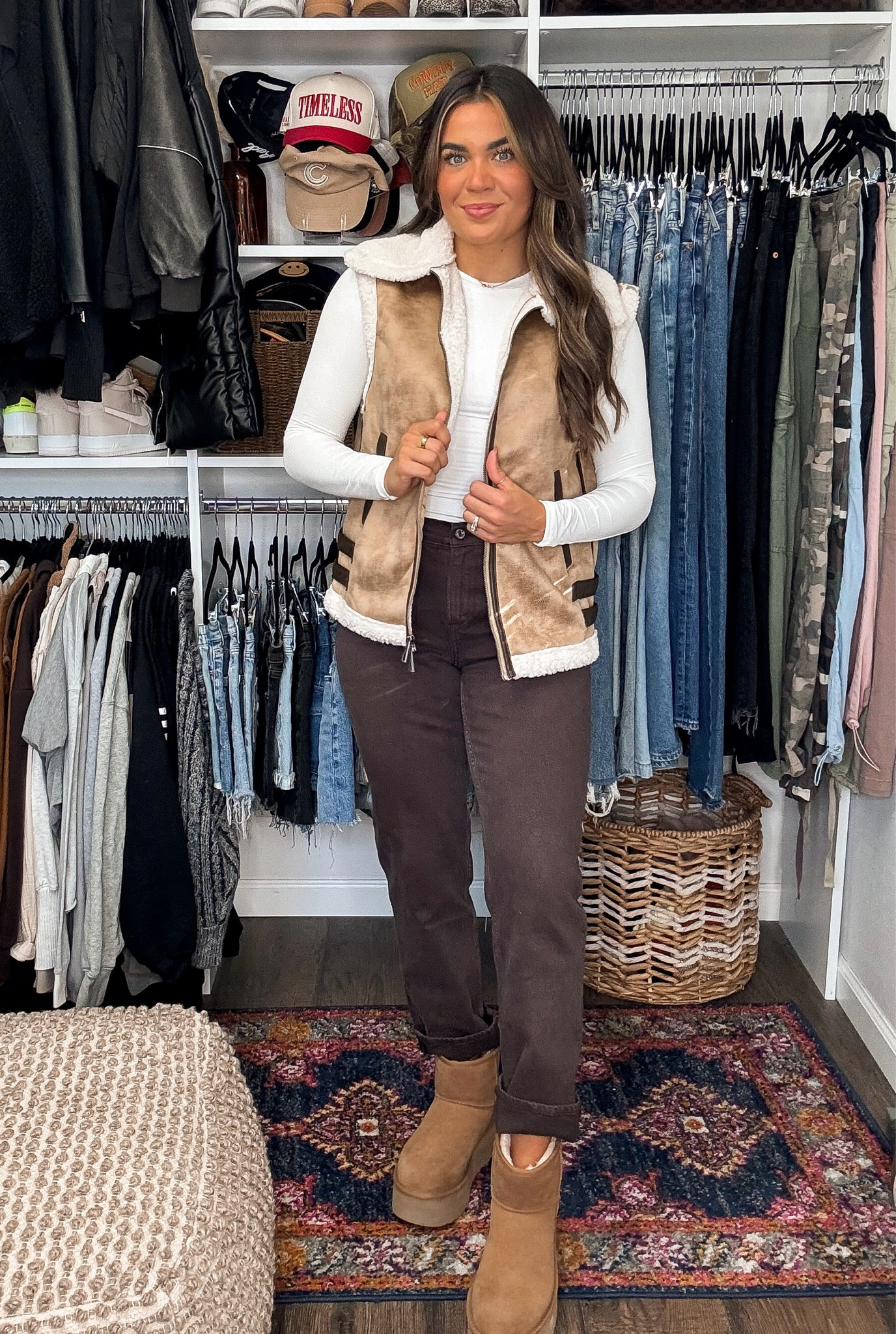 Sherpa vest (small), brown straight leg jeans, platform boots

#LTKStyleTip #LTKShoeCrush #LTKSaleAlert