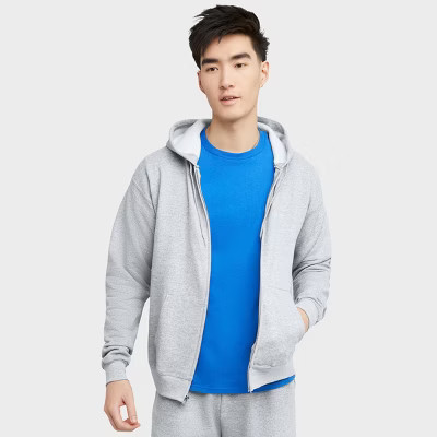 Hanes EcoSmart Men's Full-Zip Hoodie Ash M | Target