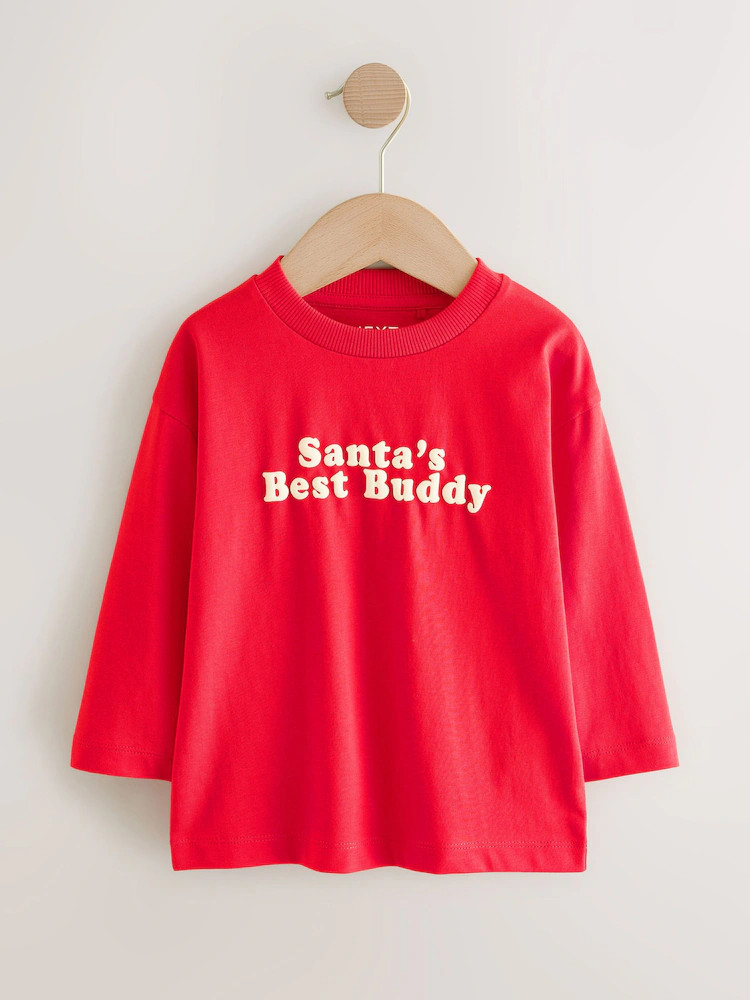 Bright Red Santa's Best Buddy Long Sleeve Christmas T-Shirt (3mths-7yrs) | Next US