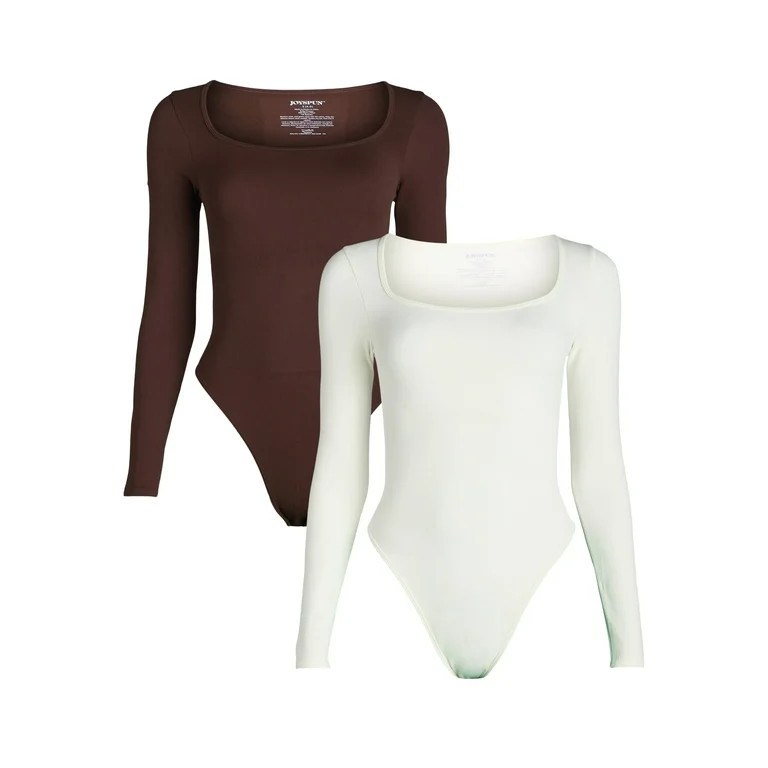 Joyspun Women's Seamless Shaping Bodysuit with Long Sleeves, 2- Pack, Sizes XS-XXXL - Walmart.com | Walmart (US)