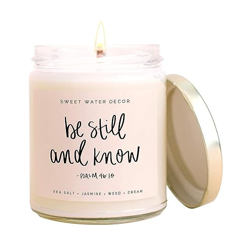 Sweet Water Decor, Be Still and Know, Sea Salt, Jasmine, Cream, and Wood Scented Soy Wax Candle f... | Amazon (US)