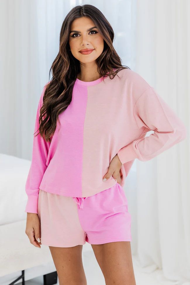 To The Moon And Back Pink Splice Colorblock Pajama Top | Pink Lily