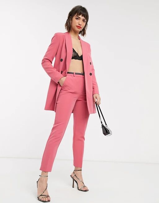 Stradivarius belted tailored trousers in pink | ASOS UK