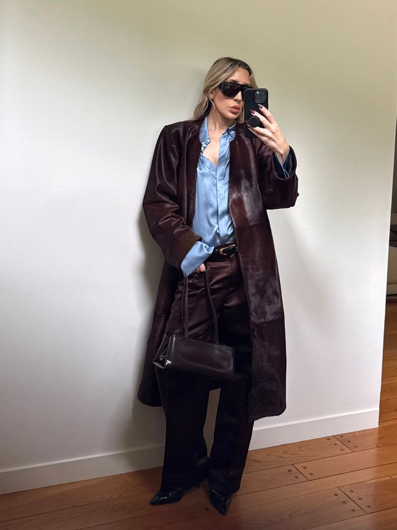 Pony hair coat paired with a satin pant #stylist #ponyhair #satinpants #satin #blue 

 #LTKGiftGuide #LTKootd #LTKSeasonal