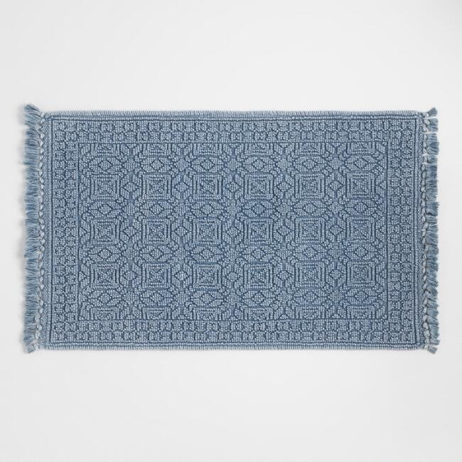 Vintage Indigo Geo Stonewashed Bath Mat | World Market