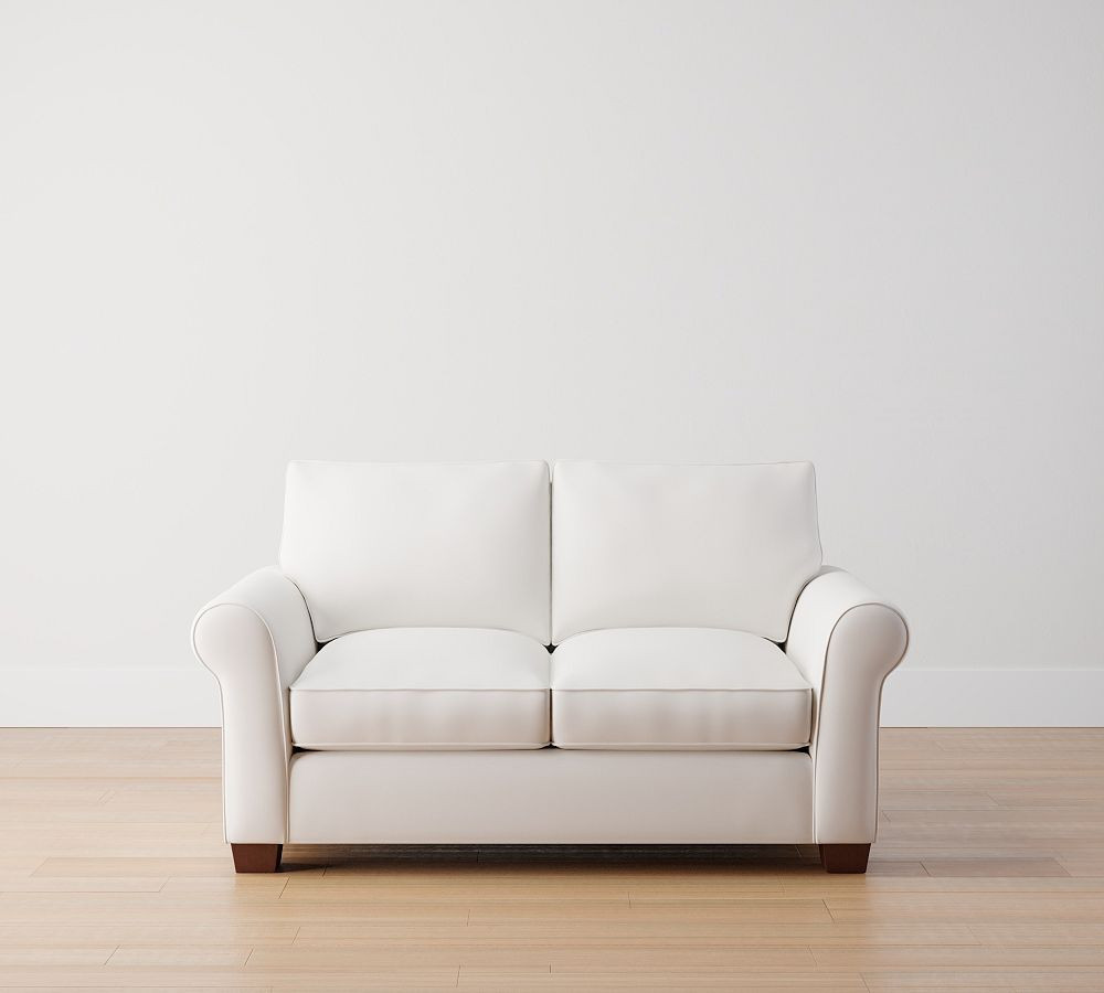 PB Comfort Roll Arm Upholstered Loveseat 68", Box Edge, Down Blend Wrapped Cushions, Performance Everydaylinen(TM) Ivory | Pottery Barn (US)