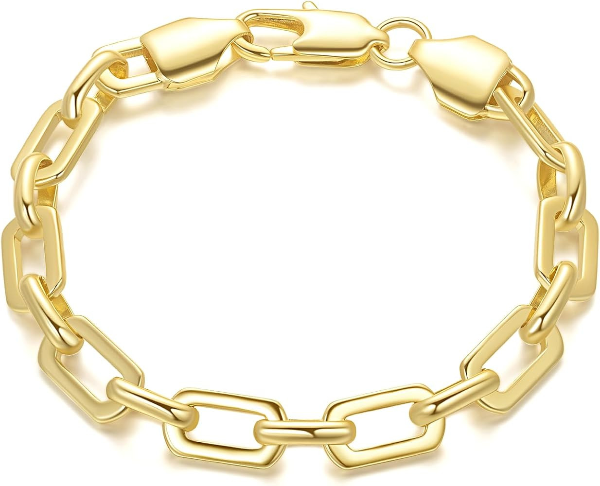 14K Gold Bracelets for Women Paperclip Design Gold Chain Bracelet Five Sizes (6.5-9 Inches) Layer... | Amazon (US)