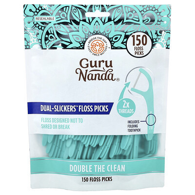 GuruNanda, Dual-Slickers™ Floss Picks, 150 Floss Picks | iHerb