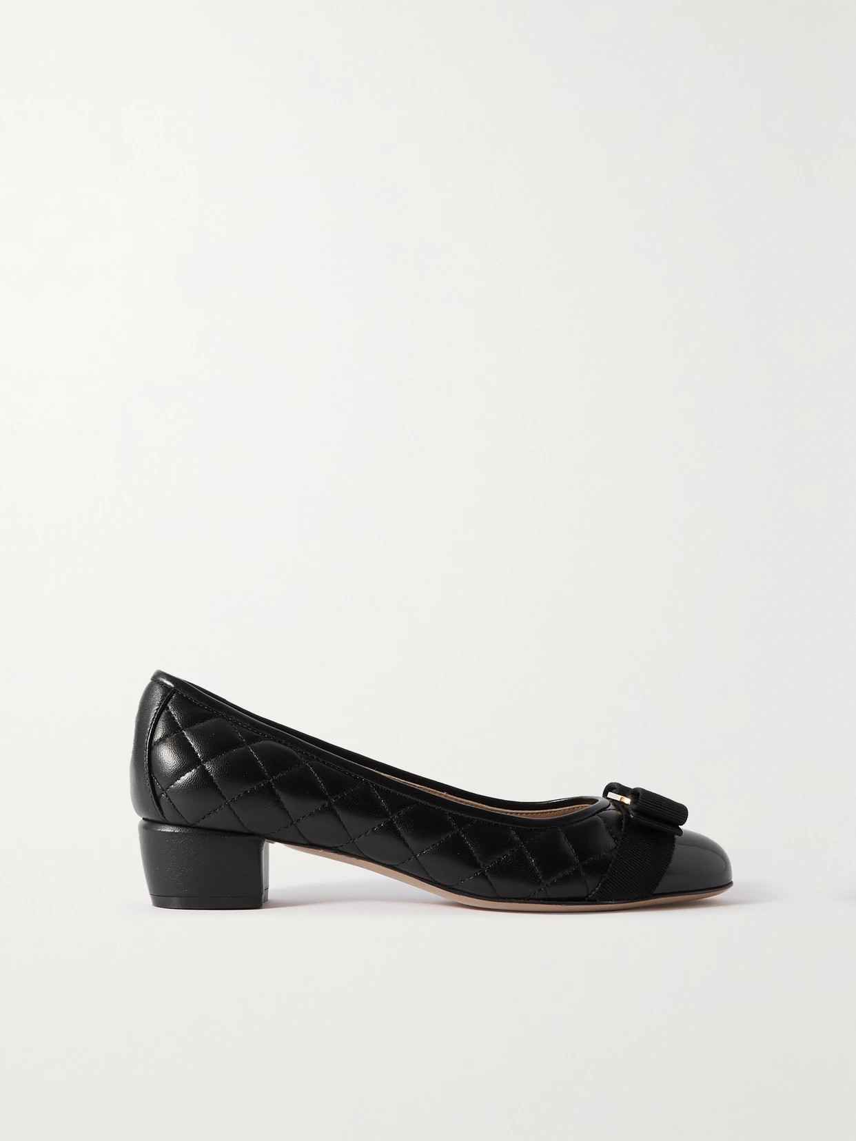 Ferragamo - Vara Q Bow-embellished Quilted Patent-leather Pumps - Black | NET-A-PORTER (US)