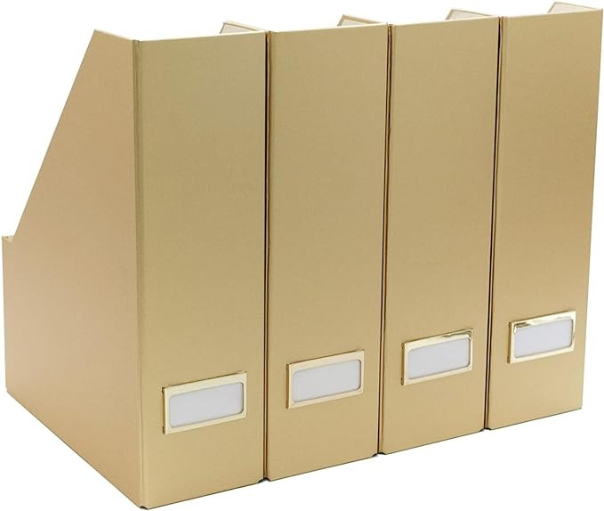 BLU MONACO Gold Magazine Holder Set of 4 - Stylish Gold Desk Organizer for Home or Office | Elega... | Amazon (US)