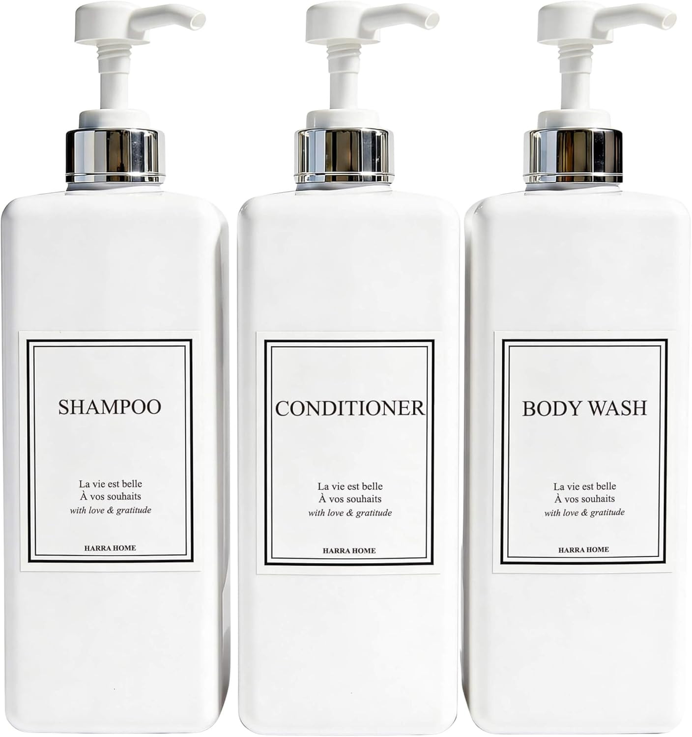 Shampoo and Conditioner Dispenser - Modern Design Large 27oz Shower Soap Dispenser Set of 3, Refi... | Amazon (US)