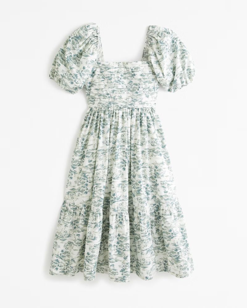 Women's Emerson Poplin Puff Sleeve Midi Dress | Women's Clearance | Abercrombie.com | Abercrombie & Fitch (US)